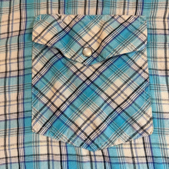 Roper Men's Turquoise and White Plaid Button Down Shirt - Picture 4 of 8